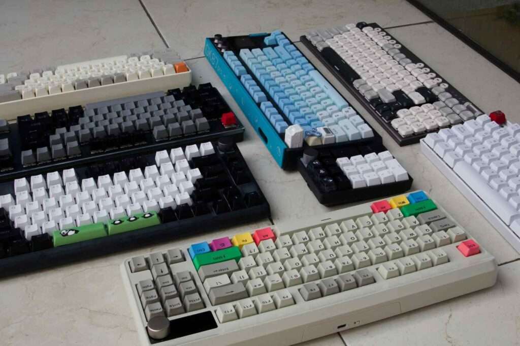 Different types of computer keyboards including mechanical, membrane, magnetic, capacitive, and optical layouts